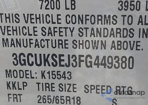 2015 Chevrolet Silverado 1500 2Lz z USA, uszkodzony, nr VIN 3GCUKSEJ3FG449380